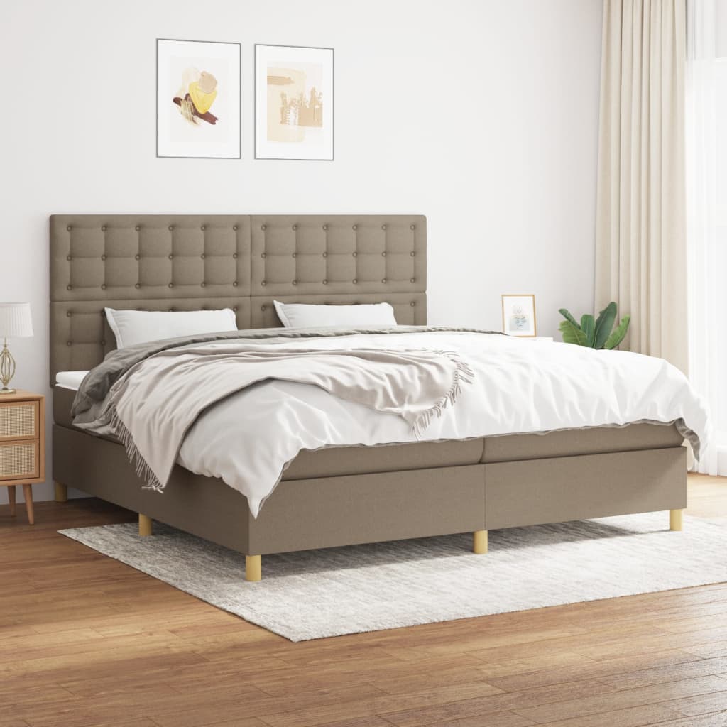 kontinentalseng med madras 200x200 cm stof gråbrun