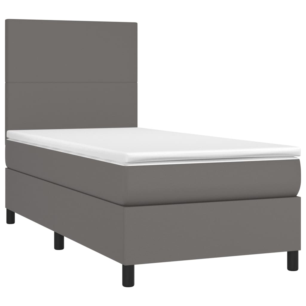 kontinentalseng med madras 90x190 cm kunstlæder grå