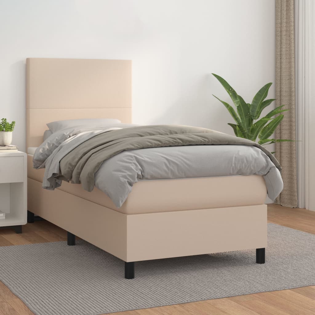 kontinentalseng 90x200 cm kunstlæder cappuccinofarvet