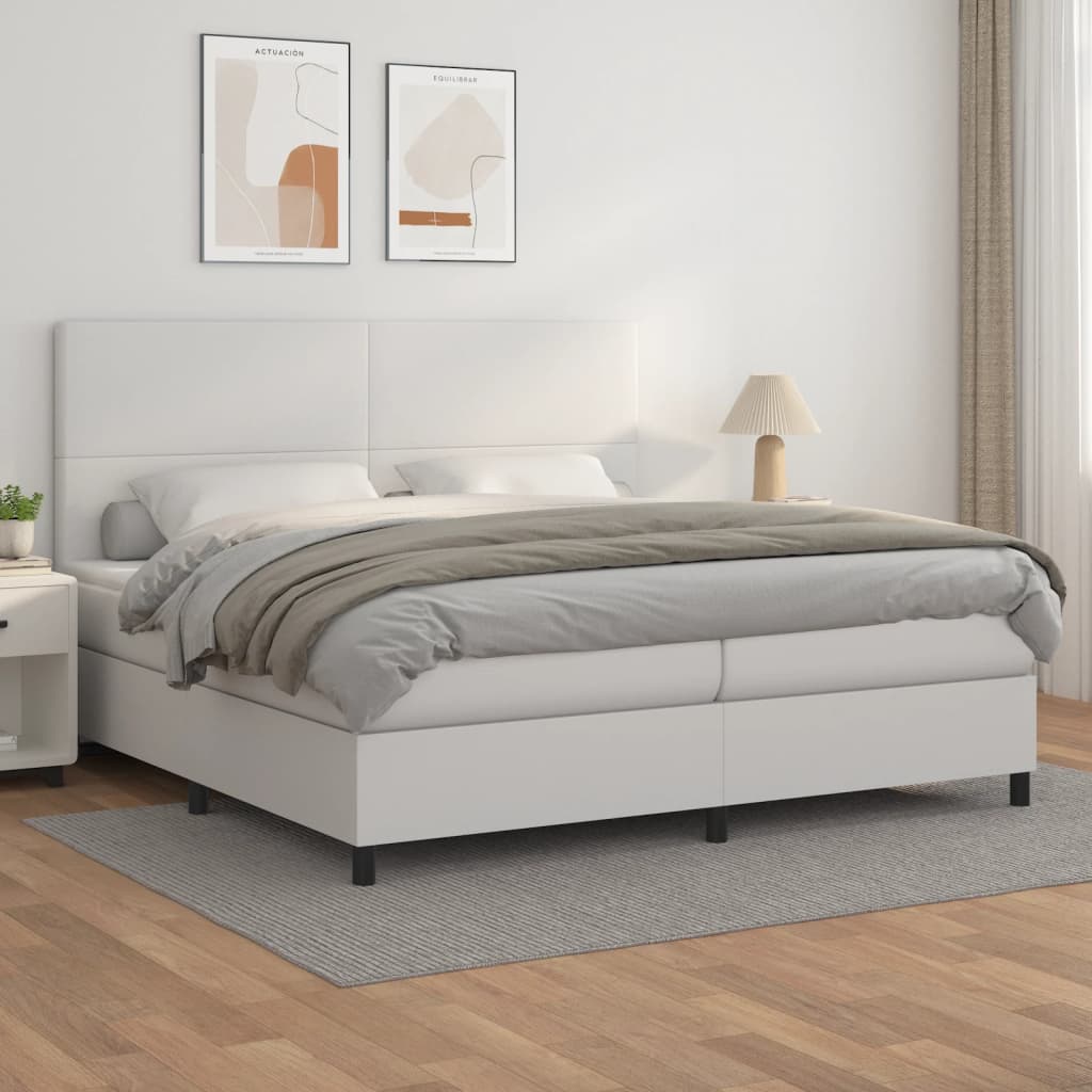 kontinentalseng med madras 200x200 cm kunstlæder hvid