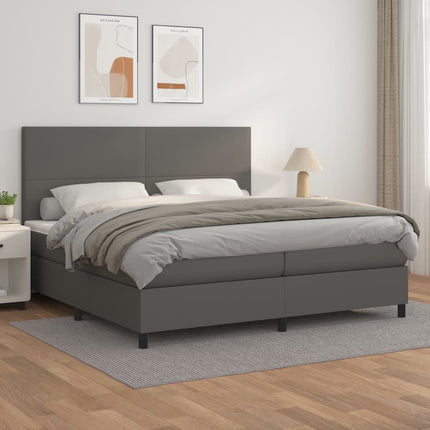 kontinentalseng med madras 200x200 cm kunstlæder grå