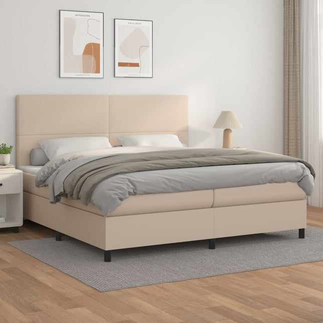 kontinentalseng 200x200 cm kunstlæder cappuccinofarvet