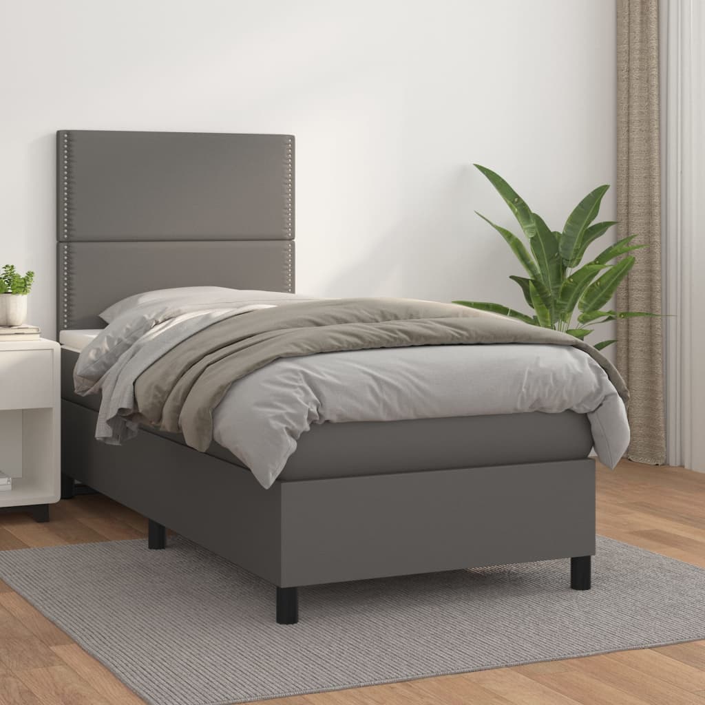 kontinentalseng med madras 90x200 cm kunstlæder grå