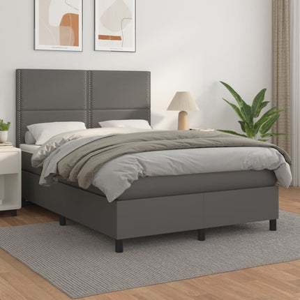 kontinentalseng med madras 140x190 cm kunstlæder grå