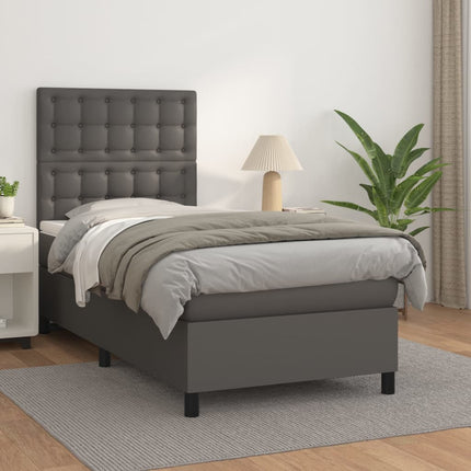 kontinentalseng med madras 90x200 cm kunstlæder grå