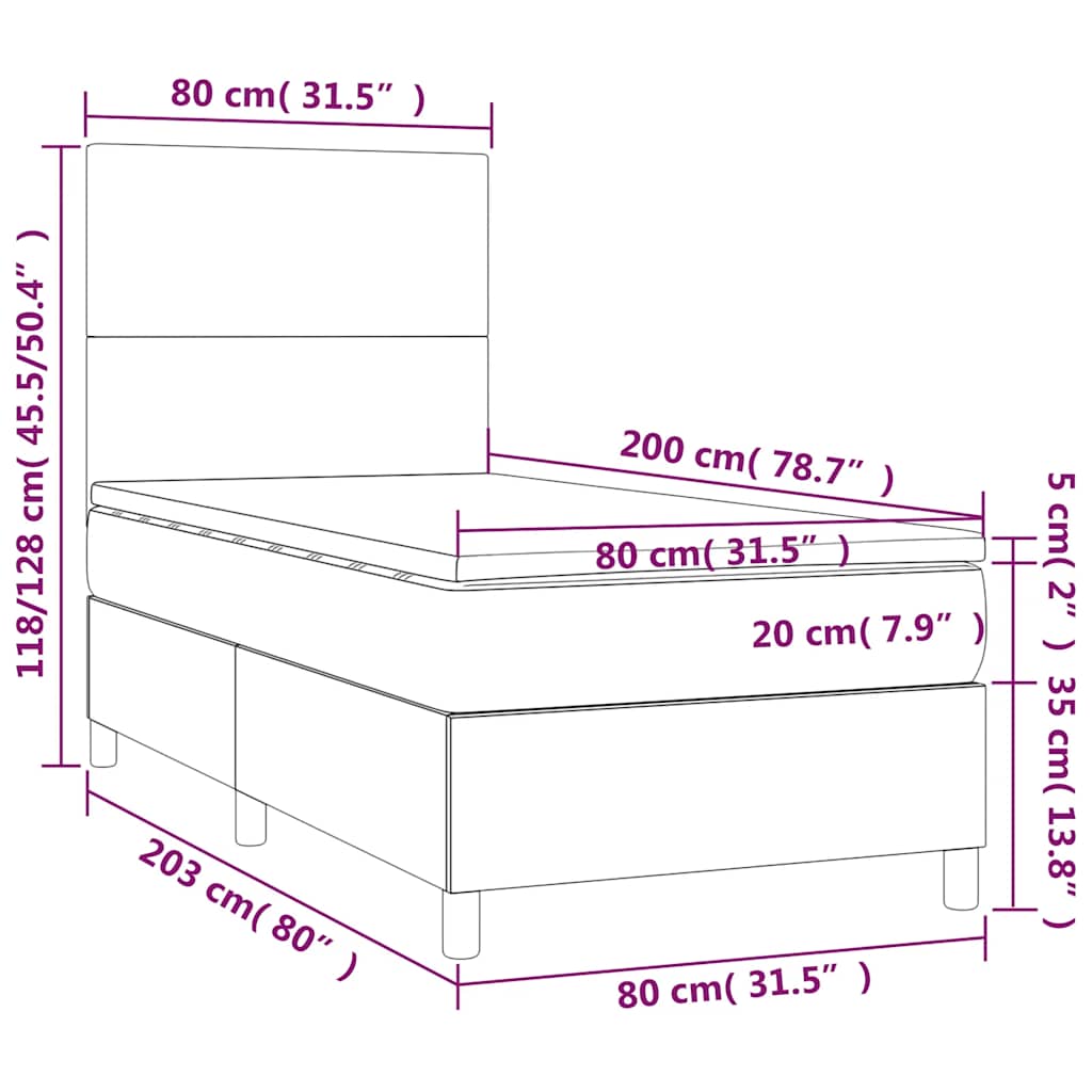 kontinentalseng med madras 80x200 cm fløjl mørkegrøn