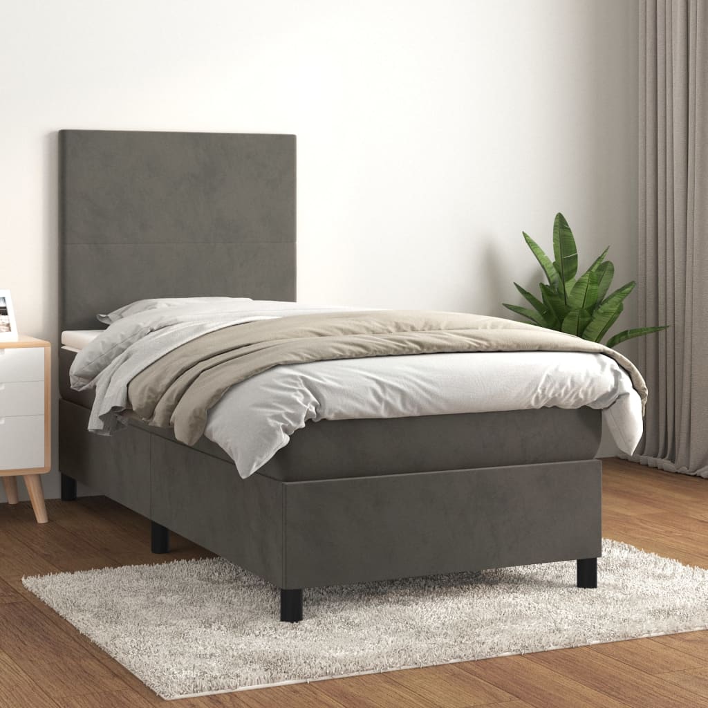 kontinentalseng med madras 90x200cm fløjl mørkegrå