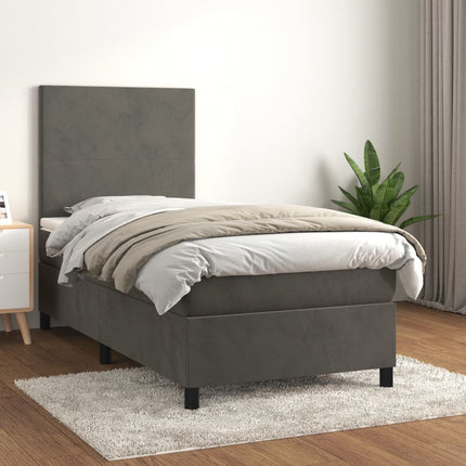 kontinentalseng med madras 90x200cm fløjl mørkegrå