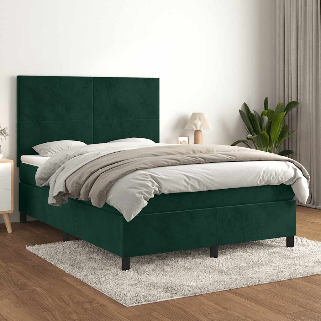 kontinentalseng med madras 140x200 cm fløjl mørkegrøn