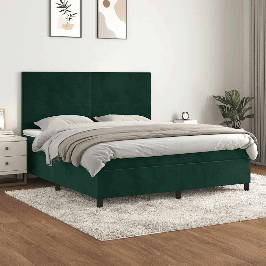 kontinentalseng med madras 160x200 cm fløjl mørkegrøn