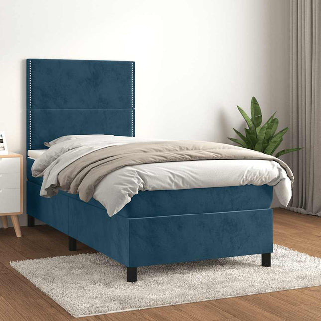 kontinentalseng med madras 90x190 cm fløjl mørkeblå