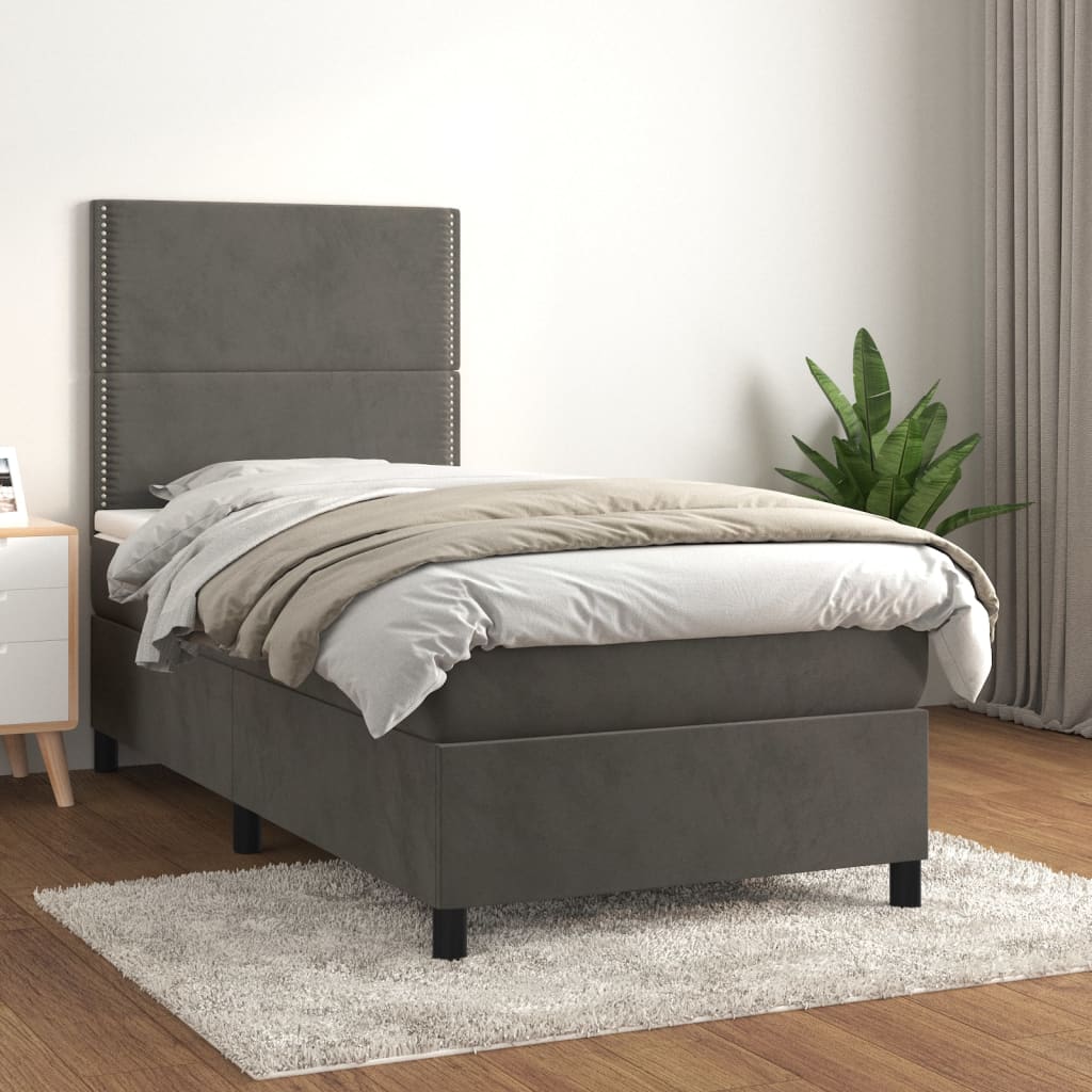 kontinentalseng med madras 90x200cm fløjl mørkegrå