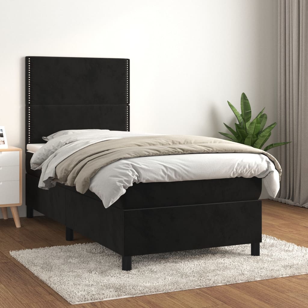 kontinentalseng med madras 100x200 cm fløjl sort