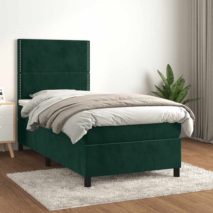 kontinentalseng med madras 100x200 cm fløjl mørkegrøn