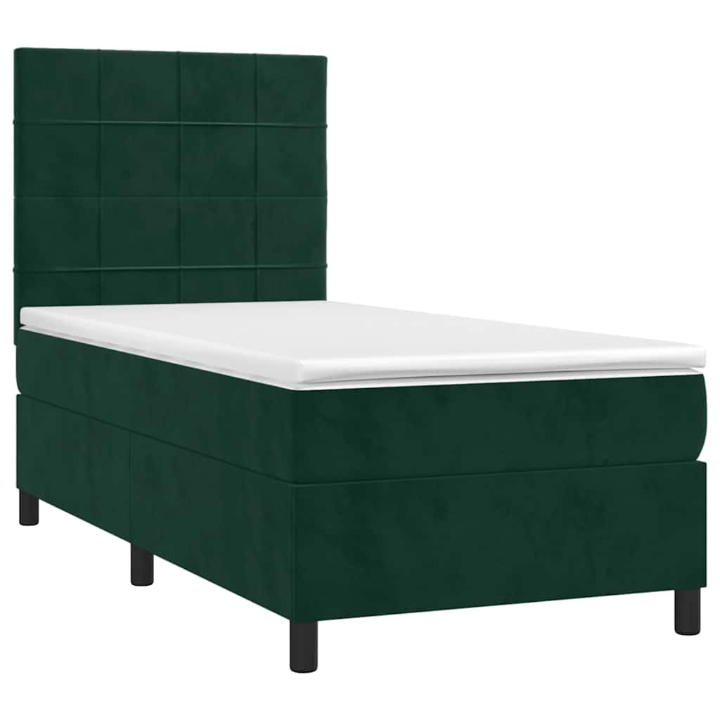 kontinentalseng med madras 90x190 cm fløjl mørkegrøn