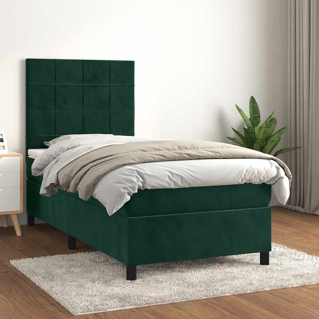 kontinentalseng med madras 100x200 cm fløjl mørkegrøn