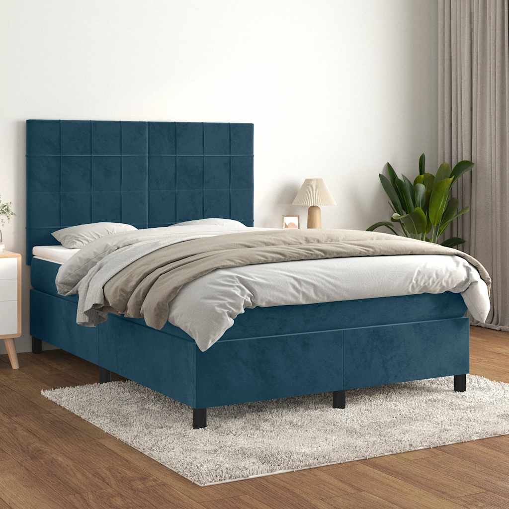 kontinentalseng med madras 140x190 cm fløjl mørkeblå