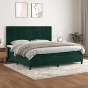 kontinentalseng med madras 200x200 cm fløjl mørkegrøn