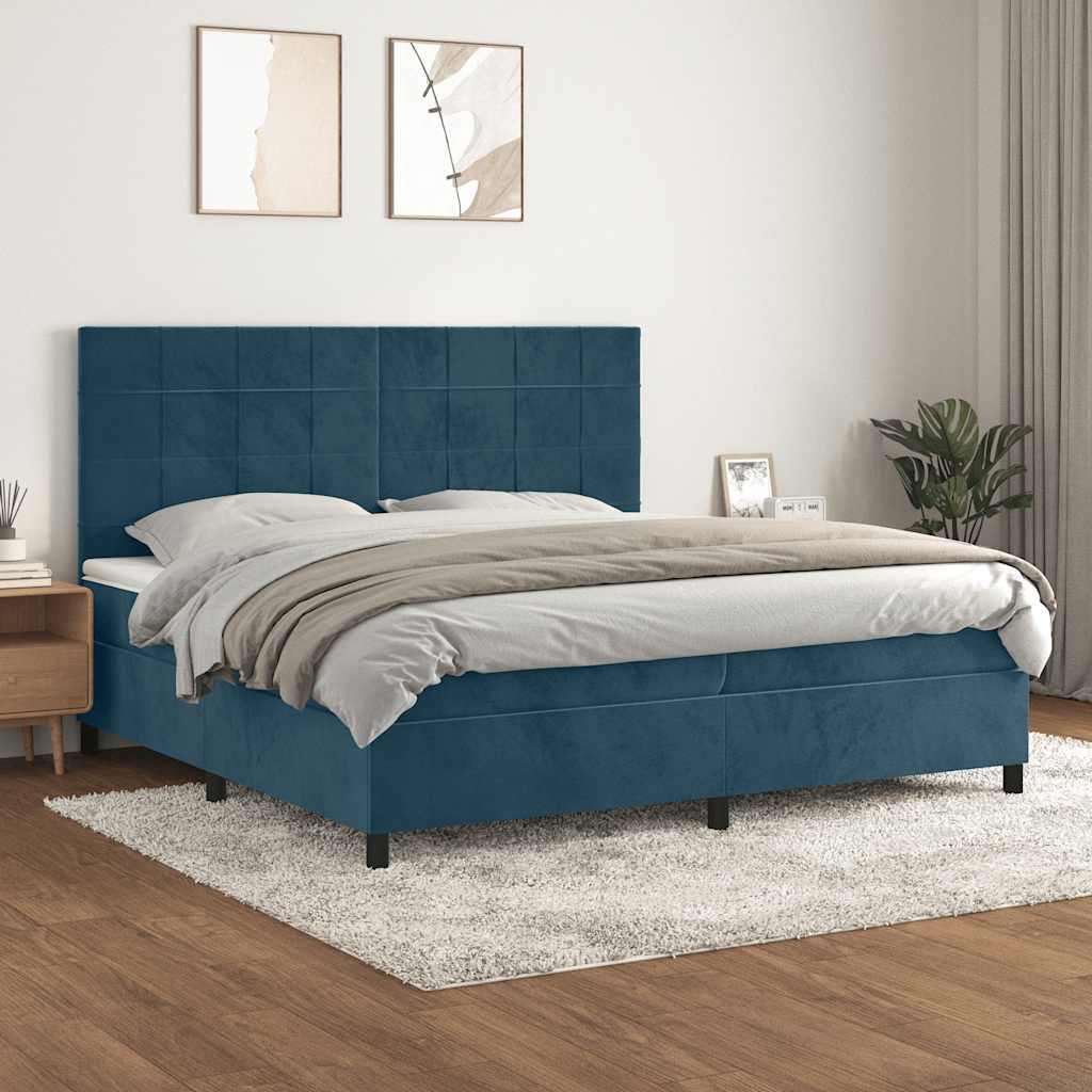 kontinentalseng med madras 200x200 cm fløjl mørkeblå