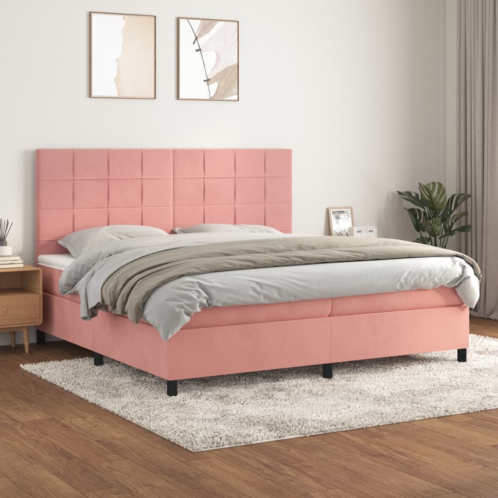 kontinentalseng med madras 200x200 cm fløjl lyserød