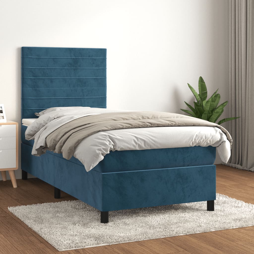 kontinentalseng med madras 80x200 cm fløjl mørkeblå