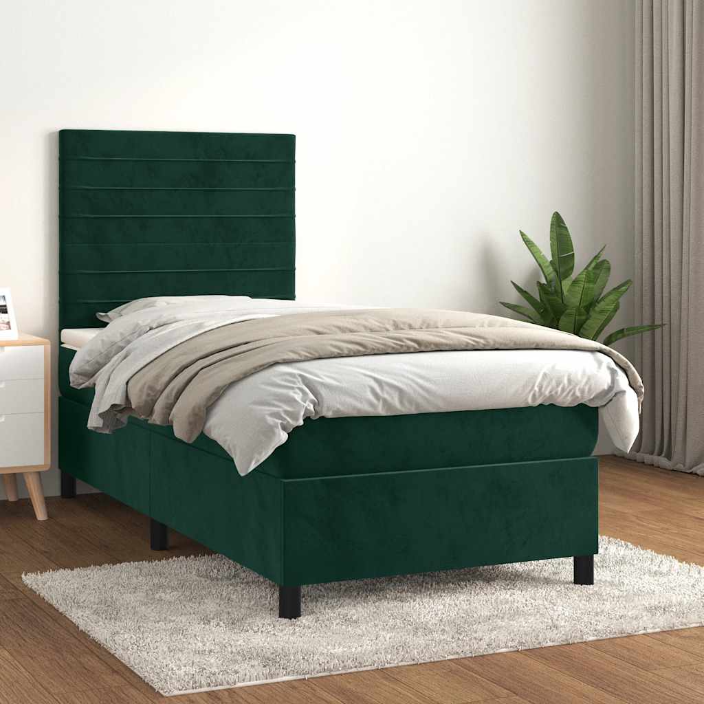kontinentalseng med madras 100x200 cm fløjl mørkegrøn