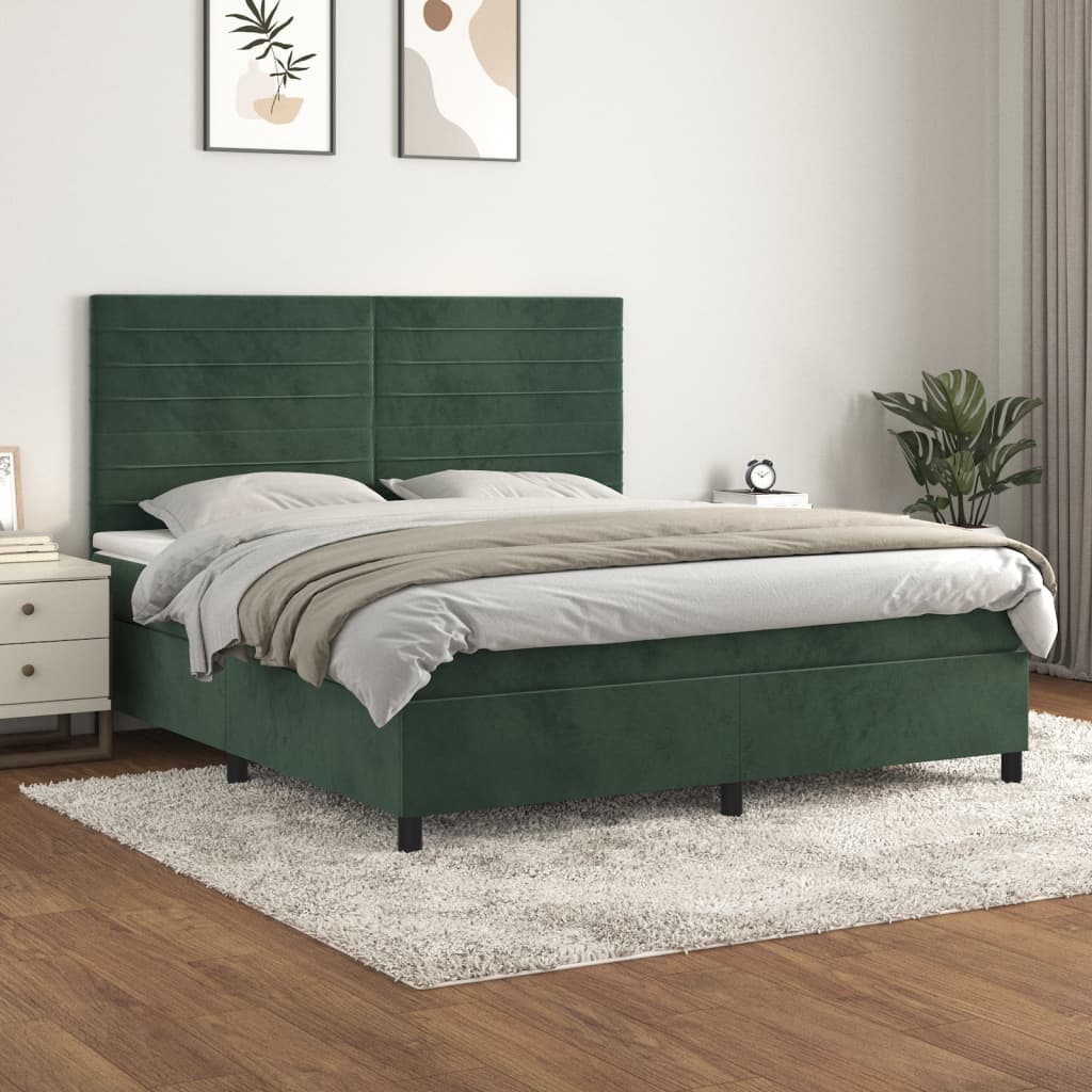 kontinentalseng med madras 160x200 cm fløjl mørkegrøn
