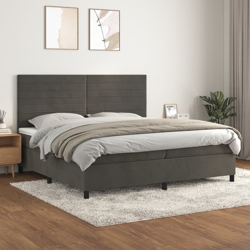 kontinentalseng med madras 200x200 cm fløjl mørkegrå