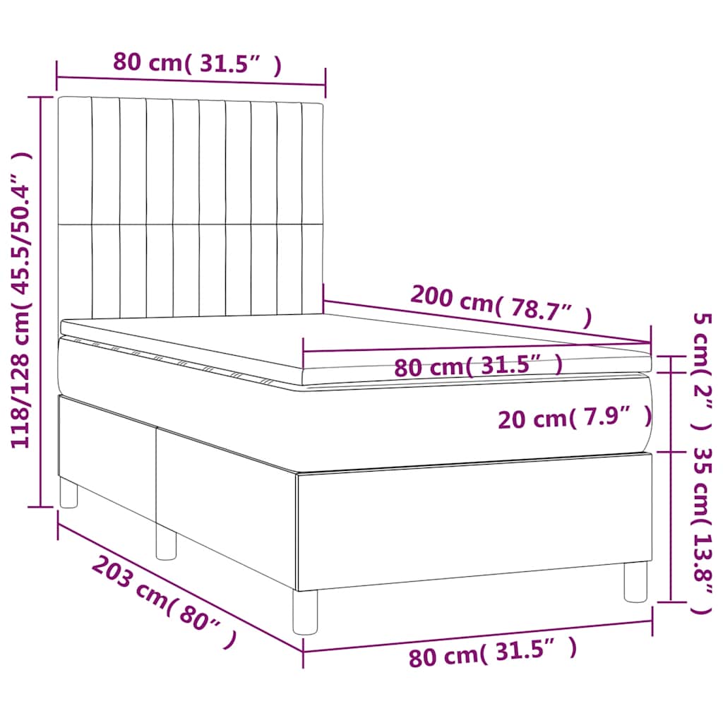 kontinentalseng med madras 80x200 cm fløjl mørkeblå