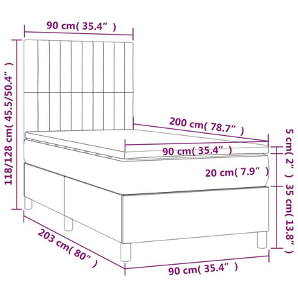 kontinentalseng med madras 90x200 cm fløjl sort