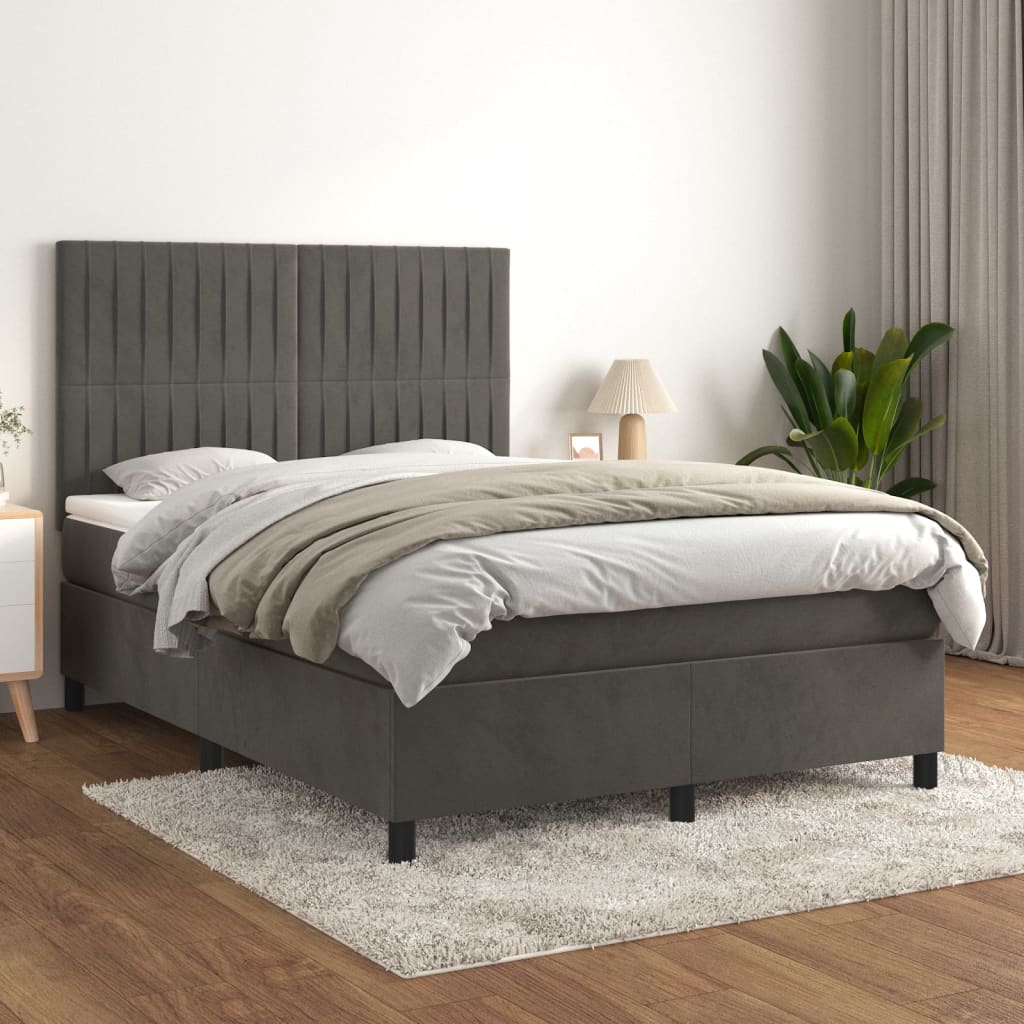 kontinentalseng med madras 140x190 cm fløjl mørkegrå