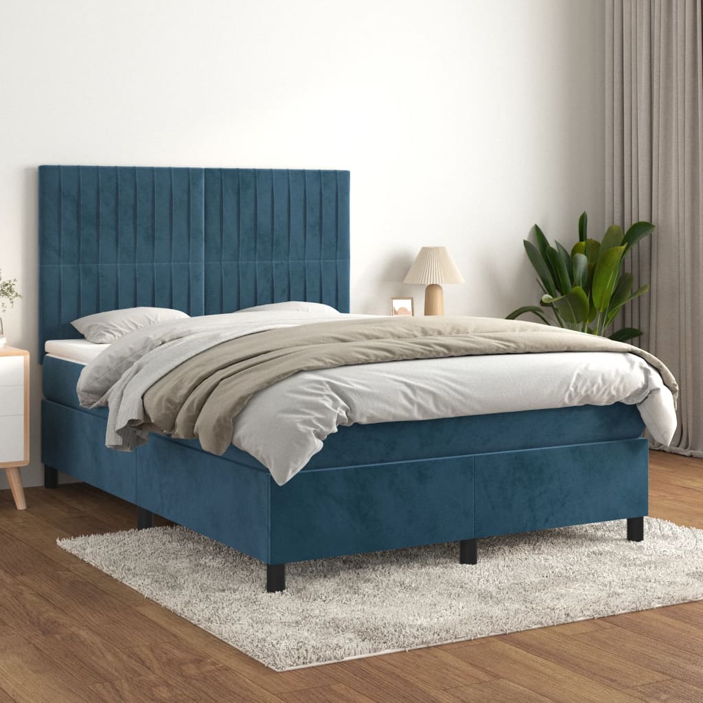 kontinentalseng med madras 140x190 cm fløjl mørkeblå
