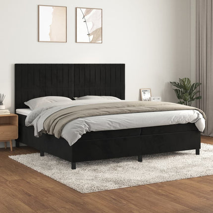 kontinentalseng med madras 200x200 cm fløjl sort