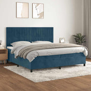kontinentalseng med madras 200x200 cm fløjl mørkeblå