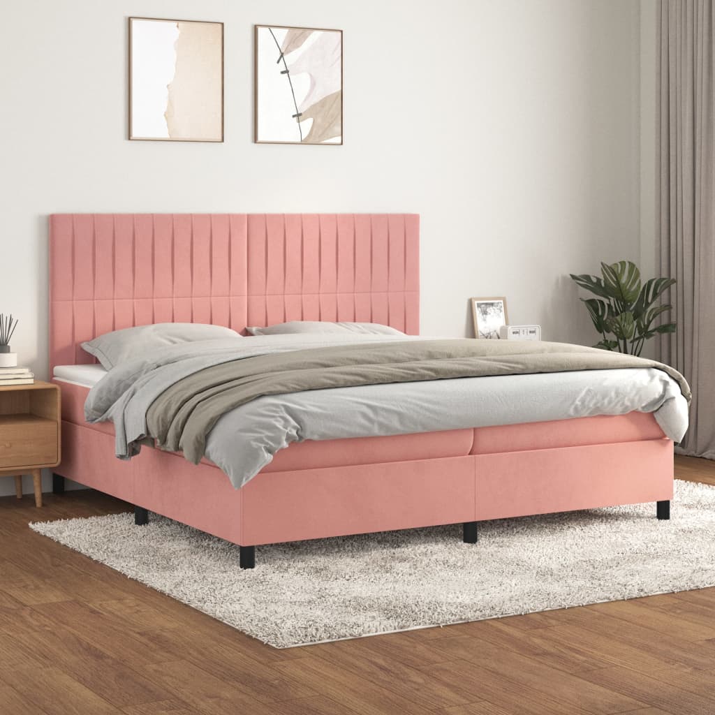 kontinentalseng med madras 200x200 cm fløjl lyserød