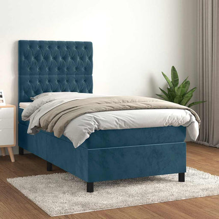 kontinentalseng med madras 90x190 cm fløjl mørkeblå
