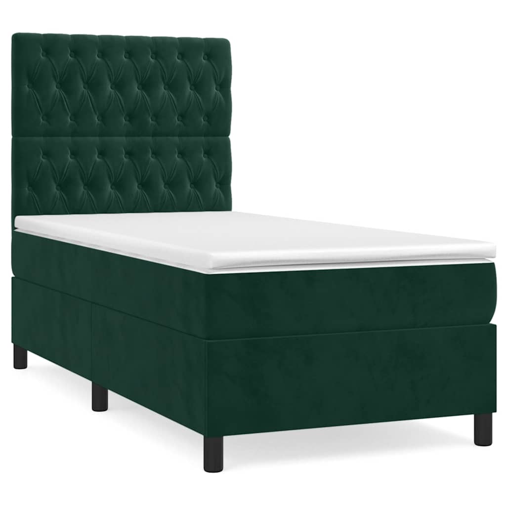 kontinentalseng med madras 90x200 cm fløjl mørkegrøn