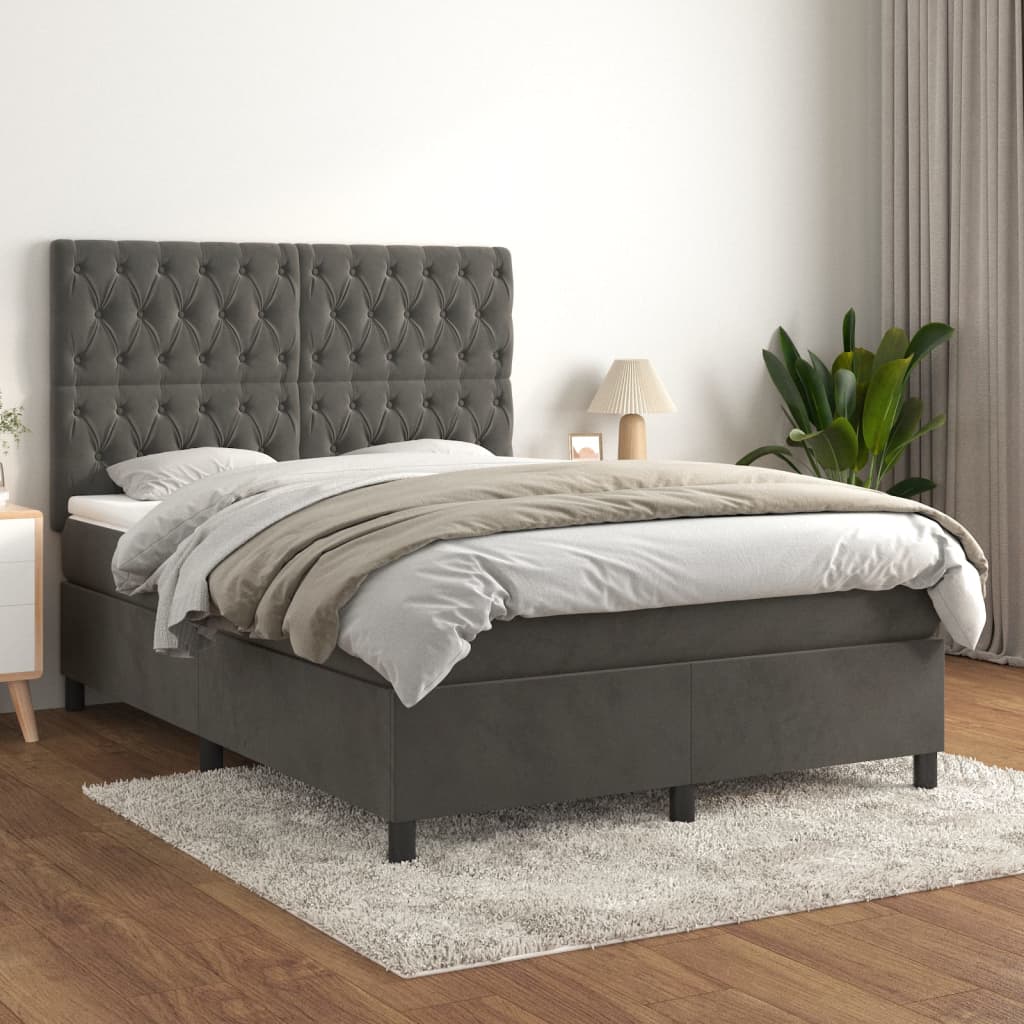 kontinentalseng med madras 140x190 cm fløjl mørkegrå
