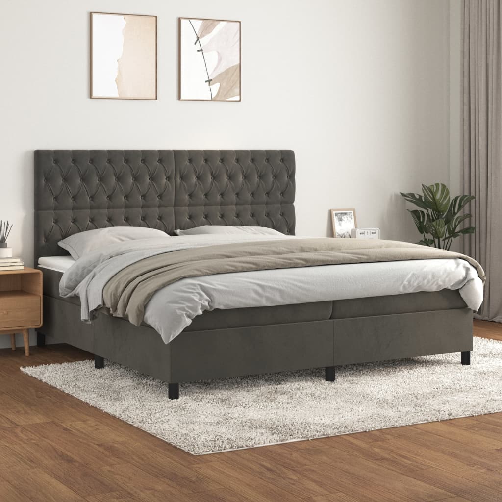 kontinentalseng med madras 200x200 cm fløjl mørkegrå