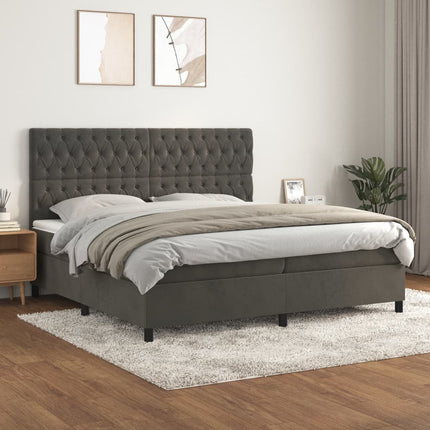 kontinentalseng med madras 200x200 cm fløjl mørkegrå