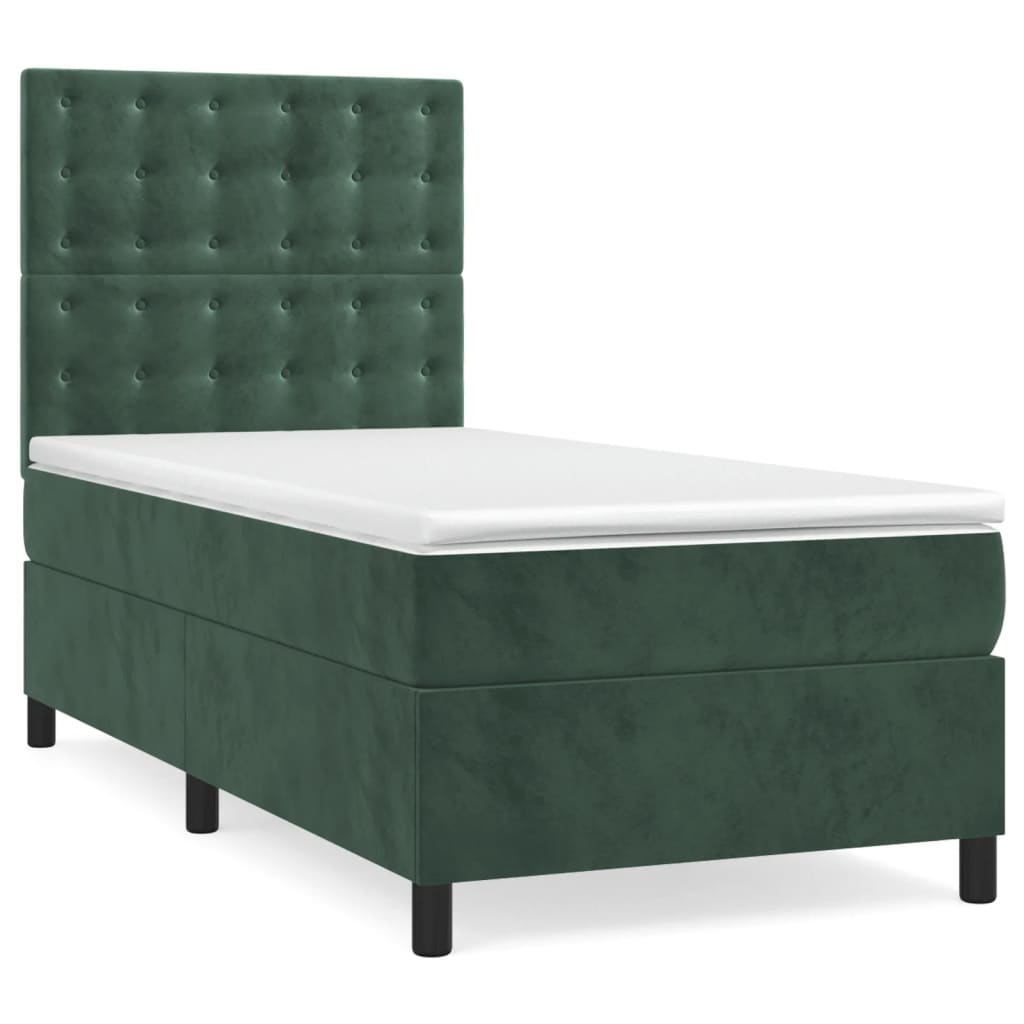kontinentalseng med madras 80x200 cm fløjl mørkegrøn