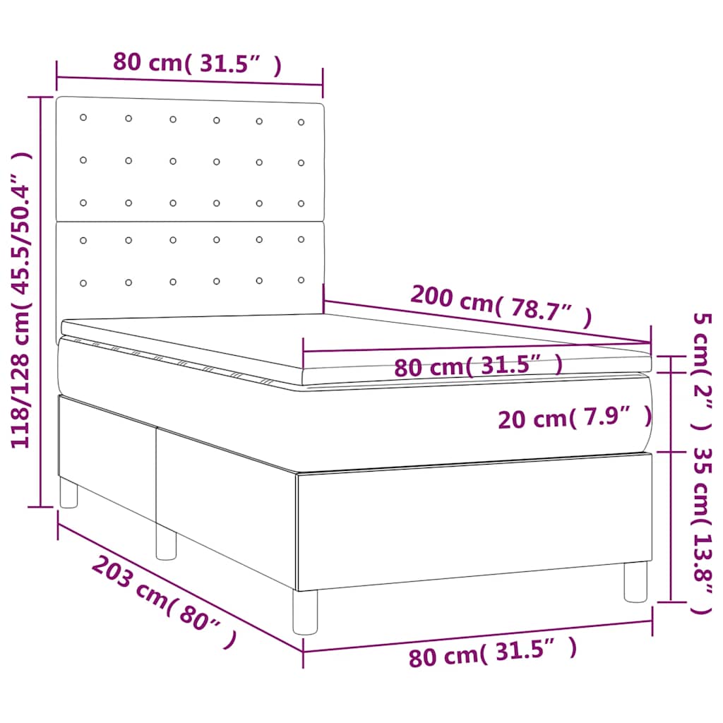 kontinentalseng med madras 80x200 cm fløjl mørkegrøn