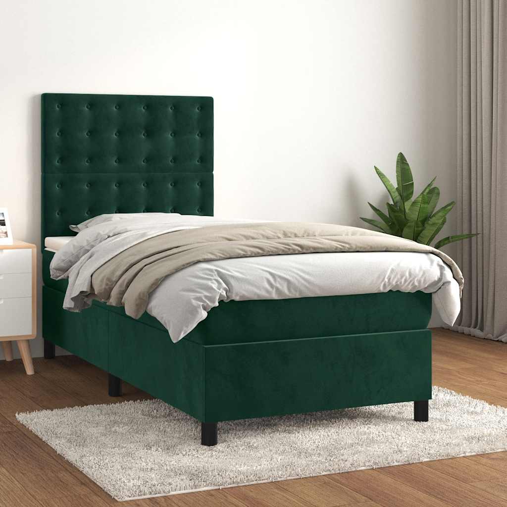 kontinentalseng med madras 80x200 cm fløjl mørkegrøn