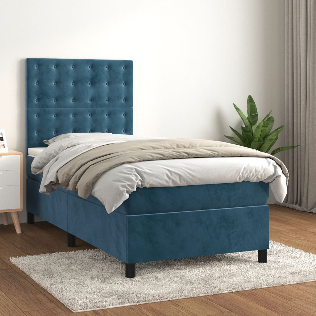 kontinentalseng med madras 80x200 cm fløjl mørkeblå