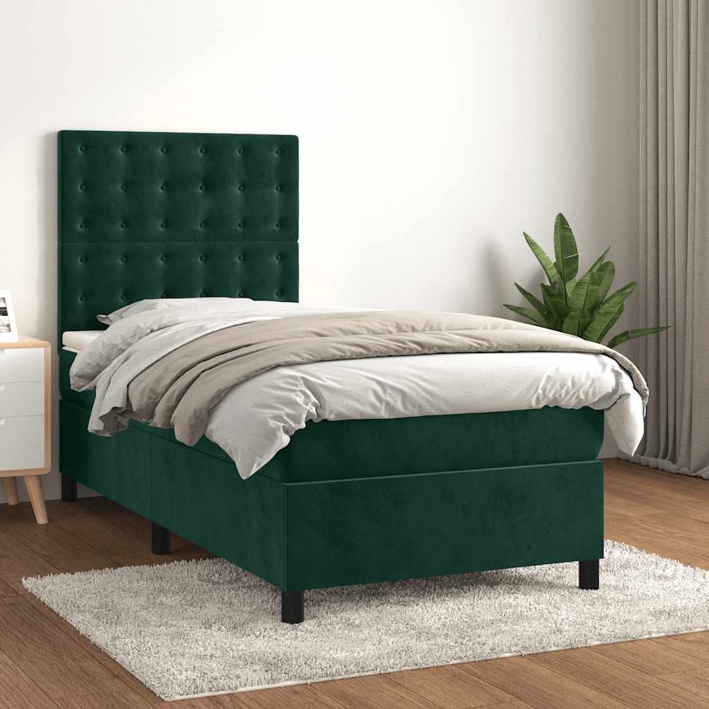 kontinentalseng med madras 90x200 cm fløjl mørkegrøn