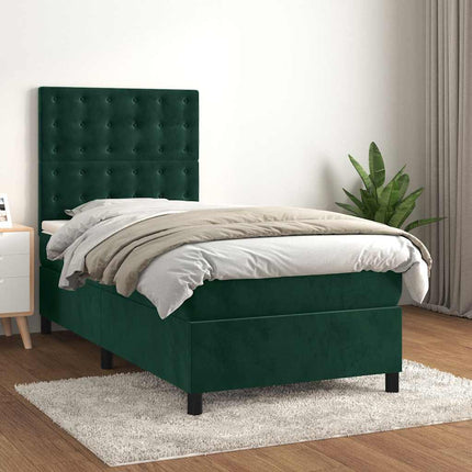 kontinentalseng med madras 100x200 cm fløjl mørkegrøn