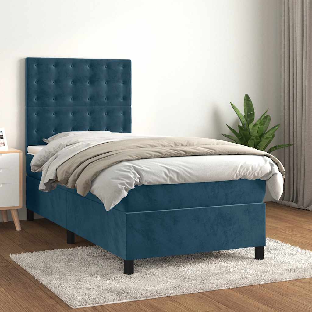 kontinentalseng med madras 100x200 cm fløjl mørkeblå