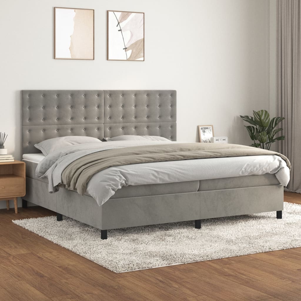 kontinentalseng med madras 200x200 cm fløjl lysegrå