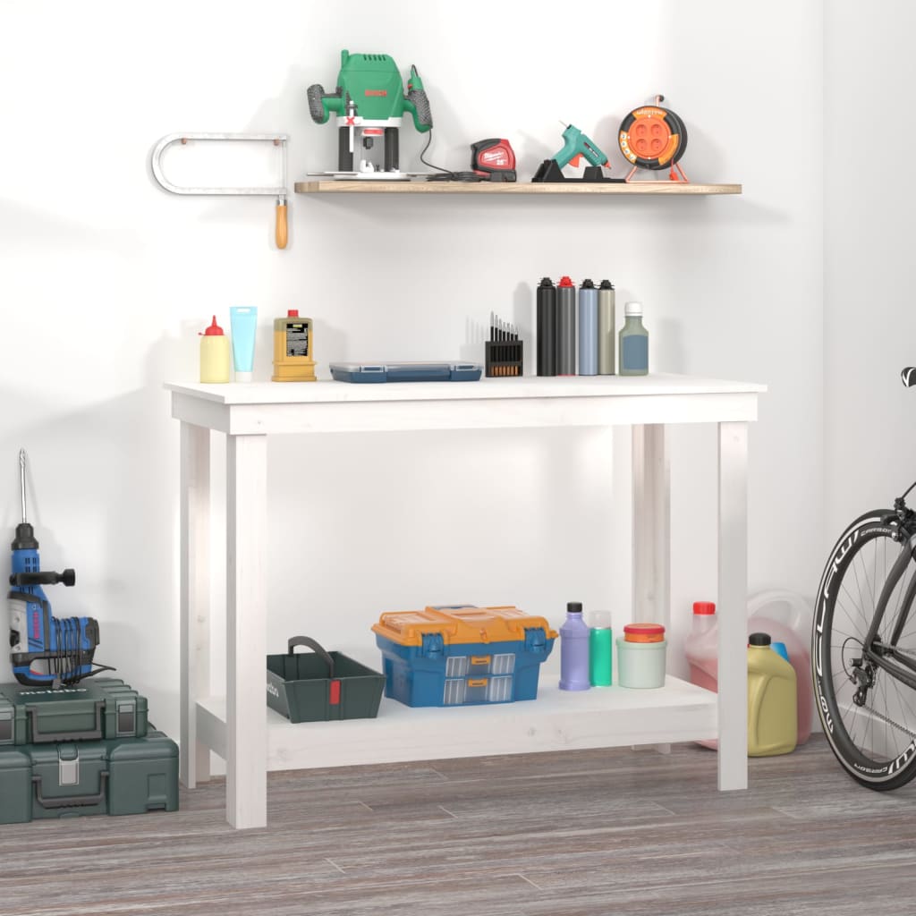 arbejdsbord 110x50x80 cm massivt fyrretræ hvid billede