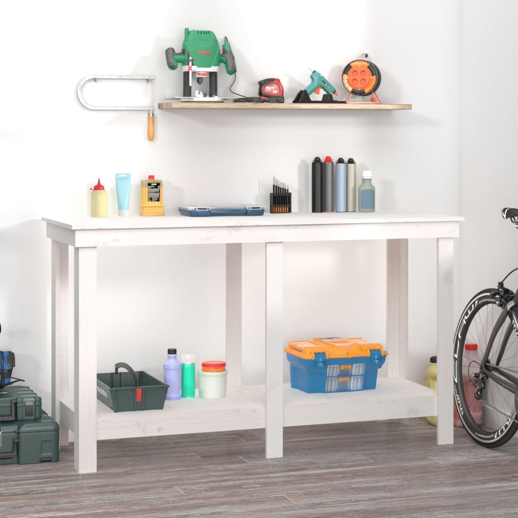 arbejdsbord 140x50x80 cm massivt fyrretræ hvid billede
